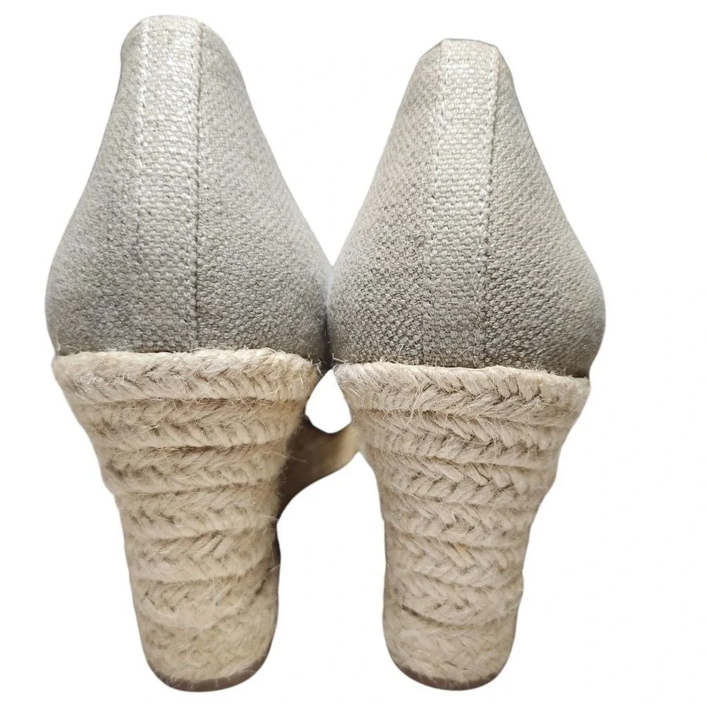 J Crew Espadrille Wedge Platform Metallic Canvas Cream Gold 9 Preppy Coquette